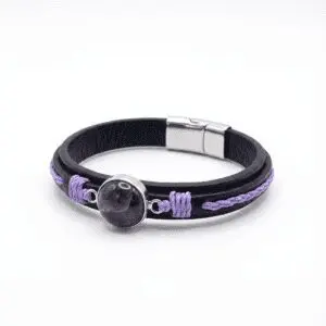 دستبند چرم و نقره با سنگ آمیتیس | ژوو