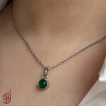 گردنبند نقره مدل رویش – پلاک سنگ عقیق سبز اصل | ژوو - Image 2