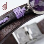 دستبند چرم طبیعی مدل آرامش – سنگ آمتیست اصل - Image 2